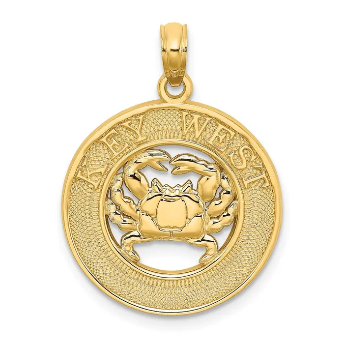 14k Yellow Gold KEY WEST wCrab Circle Charm Goldia Charm Necklaces