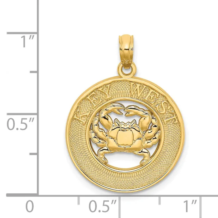 14k Yellow Gold KEY WEST wCrab Circle Charm Goldia Charm Necklaces