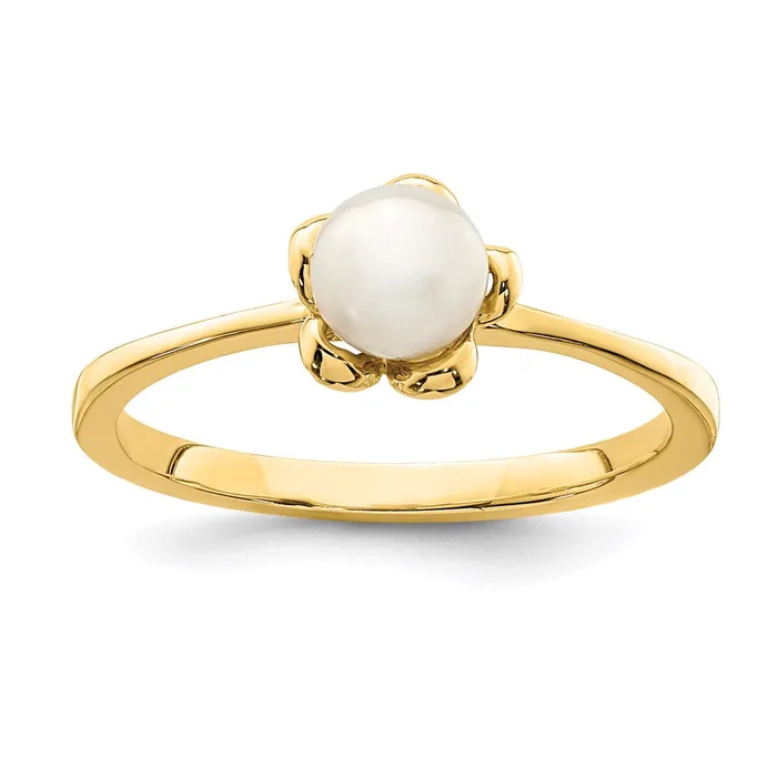 14K Yellow Gold Madi K 45mm White Button Freshwater Cultured Pearl Flower Ring Goldia Rings