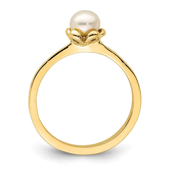 14K Yellow Gold Madi K 45mm White Button Freshwater Cultured Pearl Flower Ring Goldia Rings