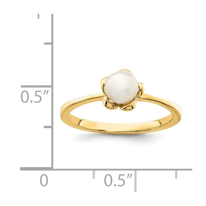 14K Yellow Gold Madi K 45mm White Button Freshwater Cultured Pearl Flower Ring Goldia Rings