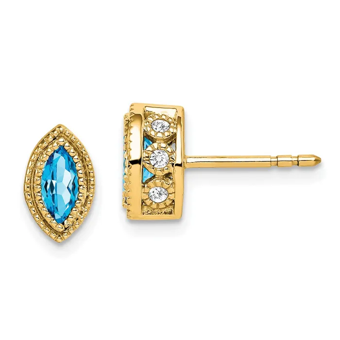 14k Yellow Gold Marquise Blue Topaz and Real Diamond Earrings Goldia Earrings 14k Yellow Gold Marquise Blue Topaz and Real Diamond Earrings Goldia Earrings