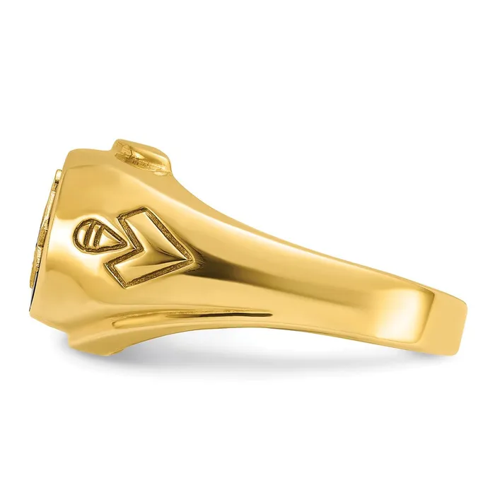 14k Yellow Gold Mens Polished and Grooved with Oval Onyx Blue Lodge Master Masonic Ring Goldia Rings
