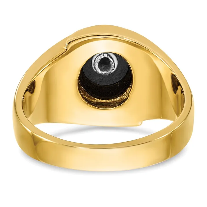 14k Yellow Gold Mens Polished and Grooved with Oval Onyx Blue Lodge Master Masonic Ring Goldia Rings