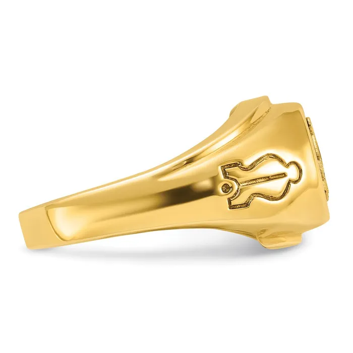14k Yellow Gold Mens Polished and Grooved with Oval Onyx Blue Lodge Master Masonic Ring Goldia Rings