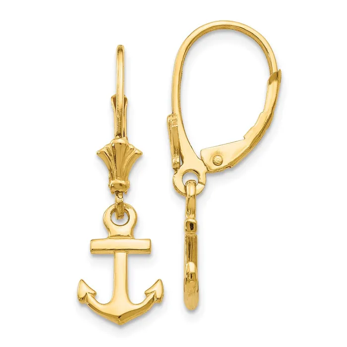 14k Yellow Gold Mini Anchor Leverback Earrings Goldia Earrings