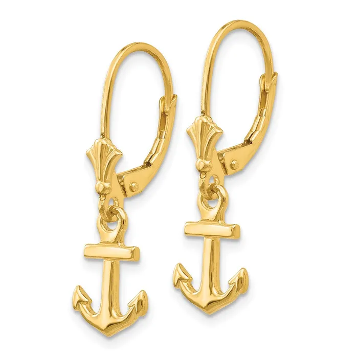 14k Yellow Gold Mini Anchor Leverback Earrings Goldia Earrings