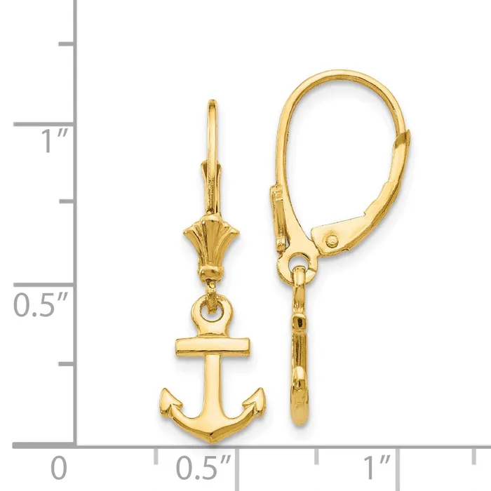 14k Yellow Gold Mini Anchor Leverback Earrings Goldia Earrings