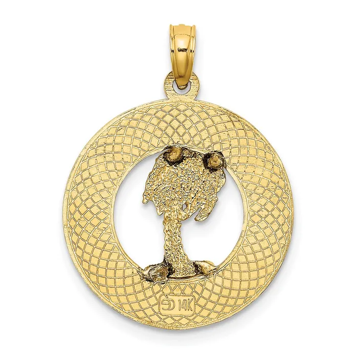 14k Yellow Gold MYRTLE BEACH wPalm Tree Circle Charm Goldia Charm Necklaces