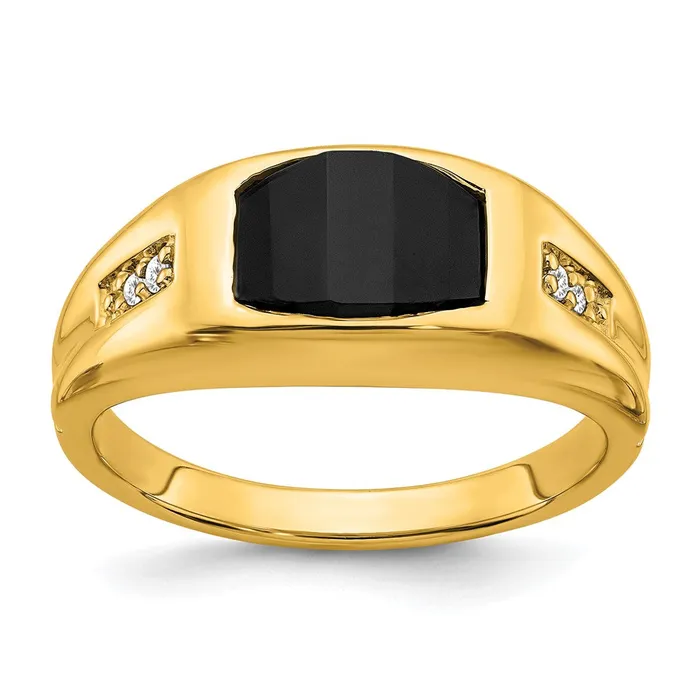 14K Yellow Gold Onyx and Real Diamond Mens Ring Goldia Rings