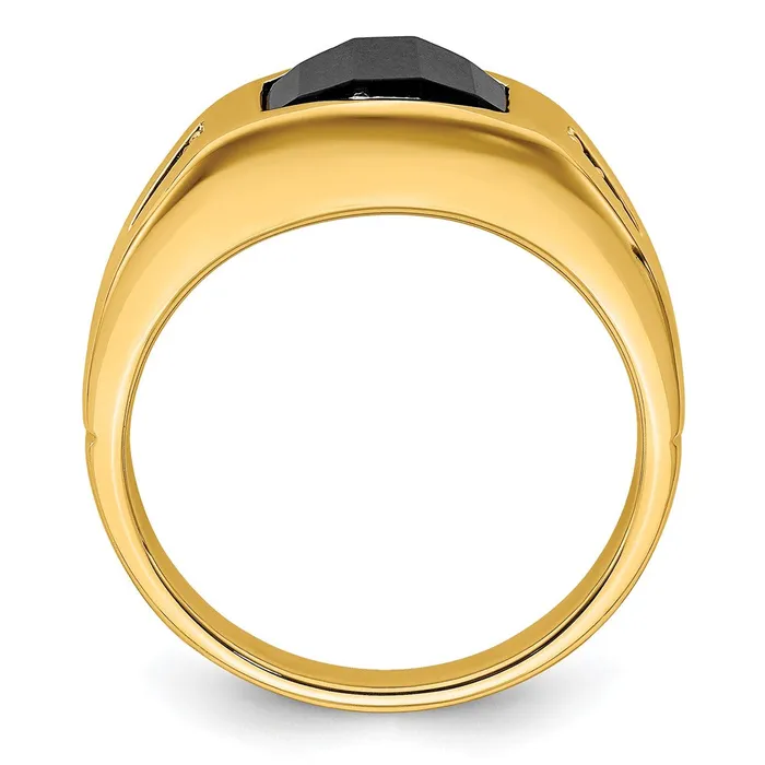 14K Yellow Gold Onyx and Real Diamond Mens Ring Goldia Rings
