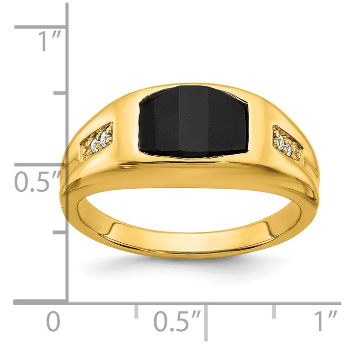 14K Yellow Gold Onyx and Real Diamond Mens Ring Goldia Rings