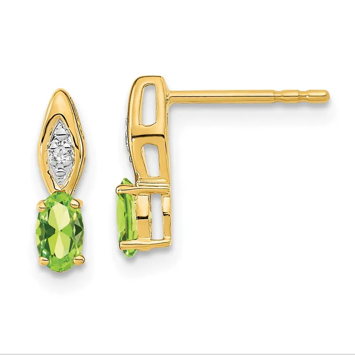 14k Yellow Gold Peridot and Diamond Post Earrings Goldia Earrings