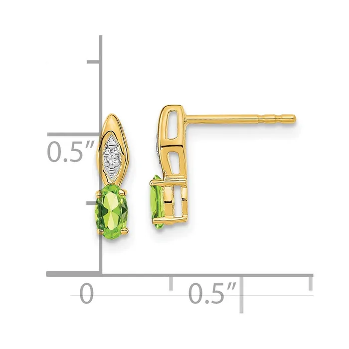 14k Yellow Gold Peridot and Diamond Post Earrings Goldia Earrings