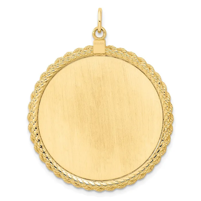14k Yellow Gold Plain 013 Gauge Circular Engravable Disc with Rope Charm Goldia Charm Necklaces