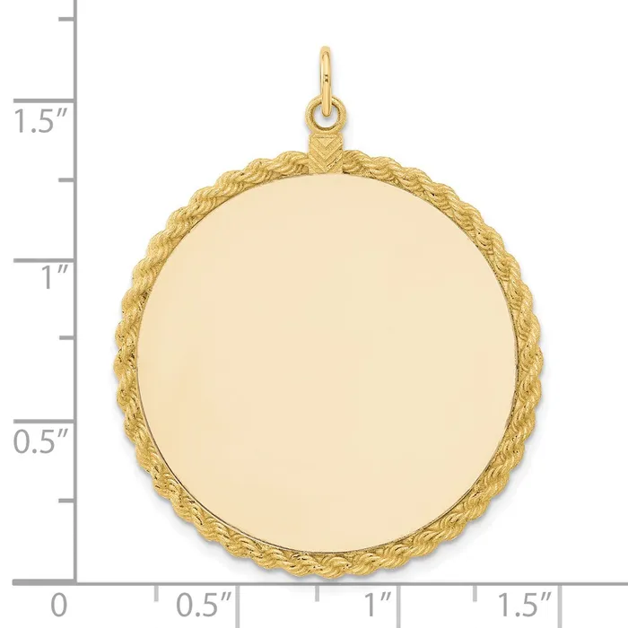 14k Yellow Gold Plain 013 Gauge Circular Engravable Disc with Rope Charm Goldia Charm Necklaces