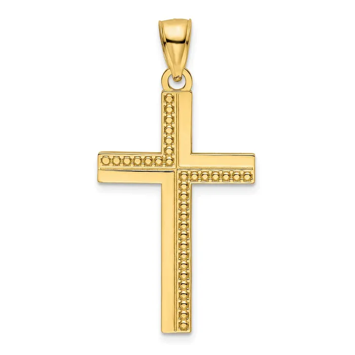 14k Yellow Gold Polished Beaded Cross Pendant Goldia Necklaces