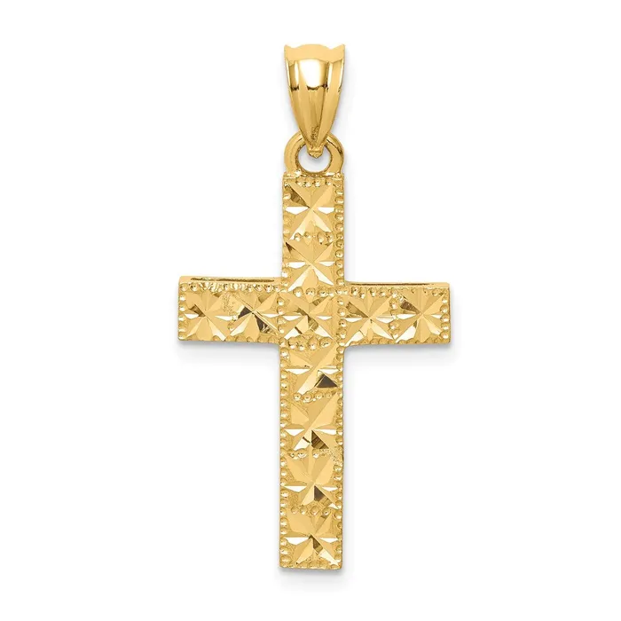 14k Yellow Gold Polished Diamondcut Cross Pendant Goldia Necklaces