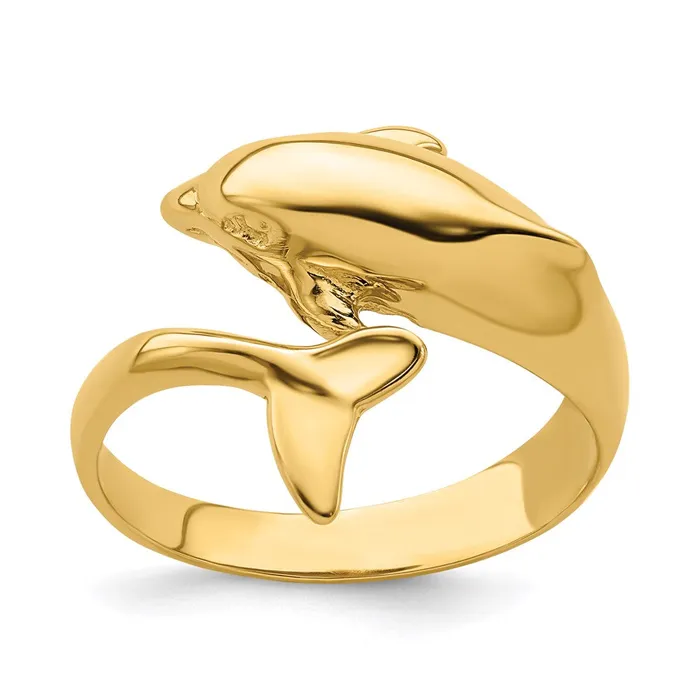 14K Yellow Gold Polished Dolphin Ring Goldia Rings