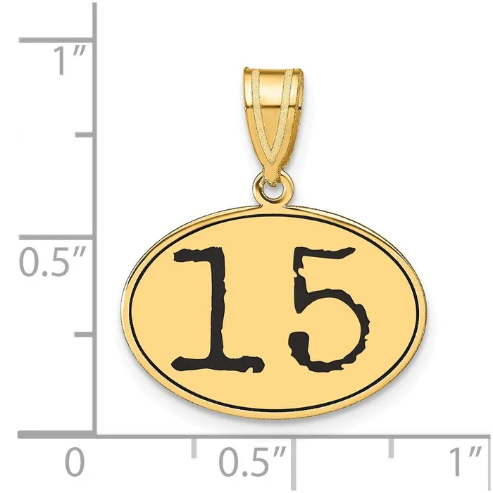 14k Yellow Gold Polished Number 15 Black Enamel Oval Pendant Goldia Necklaces
