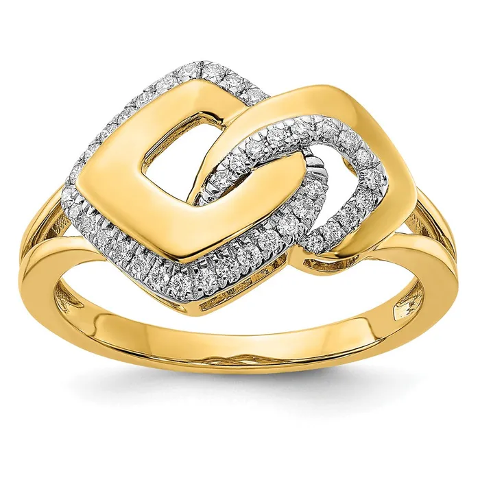 14K Yellow Gold Polished Real Diamond Fancy Shaped Ring Goldia Rings