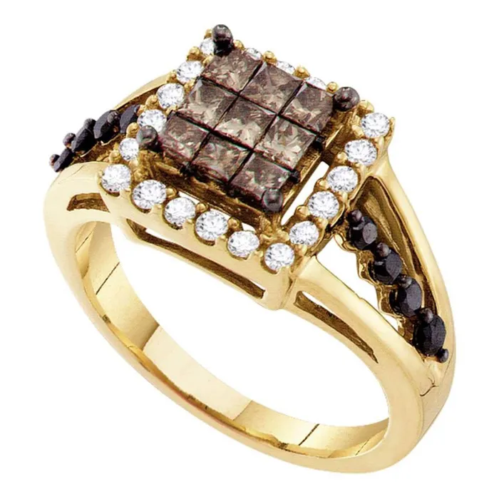 14k Yellow Gold Princess Brown Diamond Cluster Ring 1 Cttw gndatlanta Rings 14k Yellow Gold Princess Brown Diamond Cluster Ring 1 Cttw gndatlanta Rings