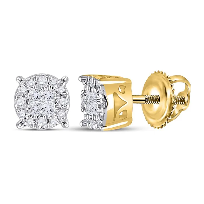 14k Yellow Gold Princess Diamond Round Cluster Earrings 16 Cttw gndatlanta Earrings 14k Yellow Gold Princess Diamond Round Cluster Earrings 16 Cttw gndatlanta Earrings