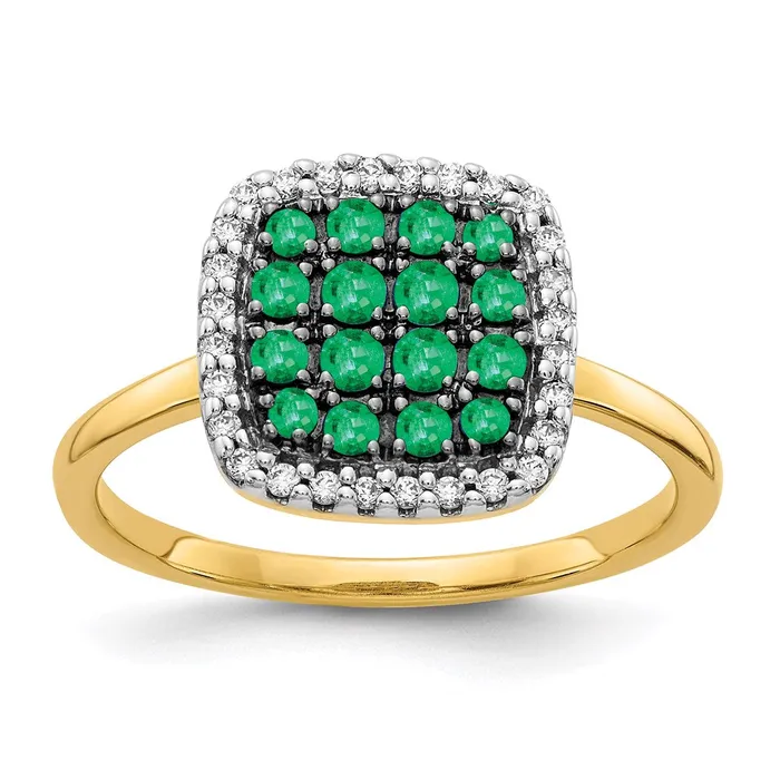 14K Yellow Gold Real Diamond and Emerald Ring Goldia Rings