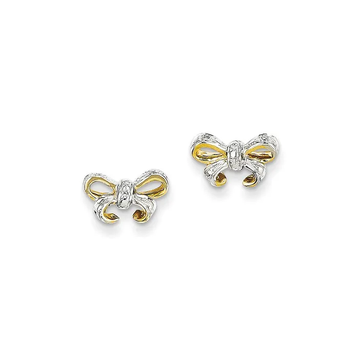 14k Yellow Gold Real Diamond Bow Post Earrings Goldia Earrings
