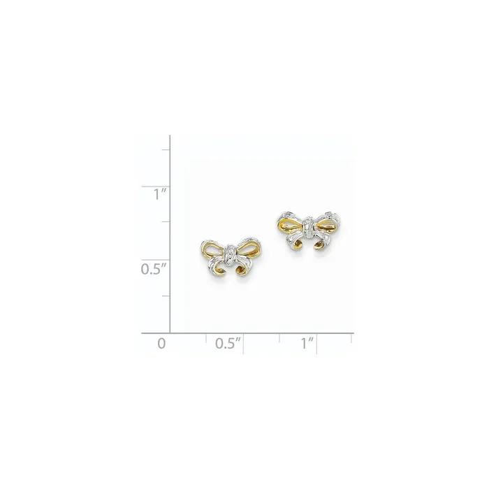 14k Yellow Gold Real Diamond Bow Post Earrings Goldia Earrings