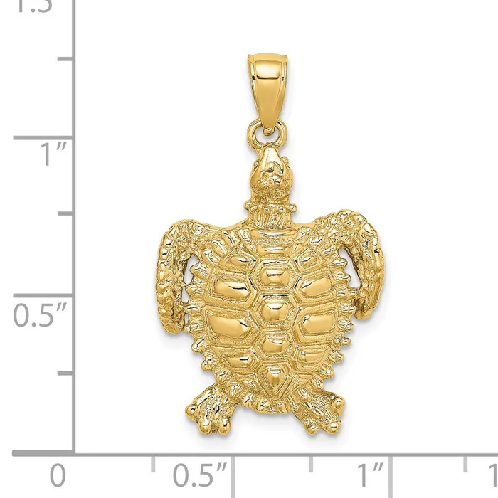 14k Yellow Gold Sea Turtle with Spiny Shell Charm Goldia Charm Necklaces