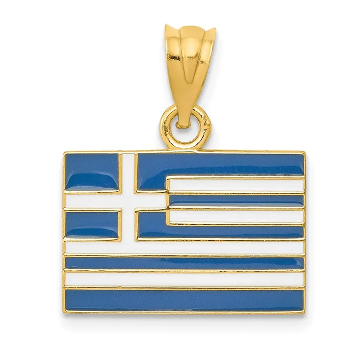 14k Yellow Gold Solid Enameled Greece Flag Pendant Goldia PreStyled Sets