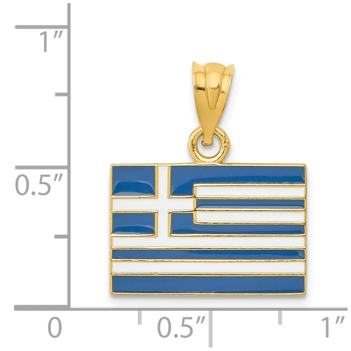 14k Yellow Gold Solid Enameled Greece Flag Pendant Goldia PreStyled Sets
