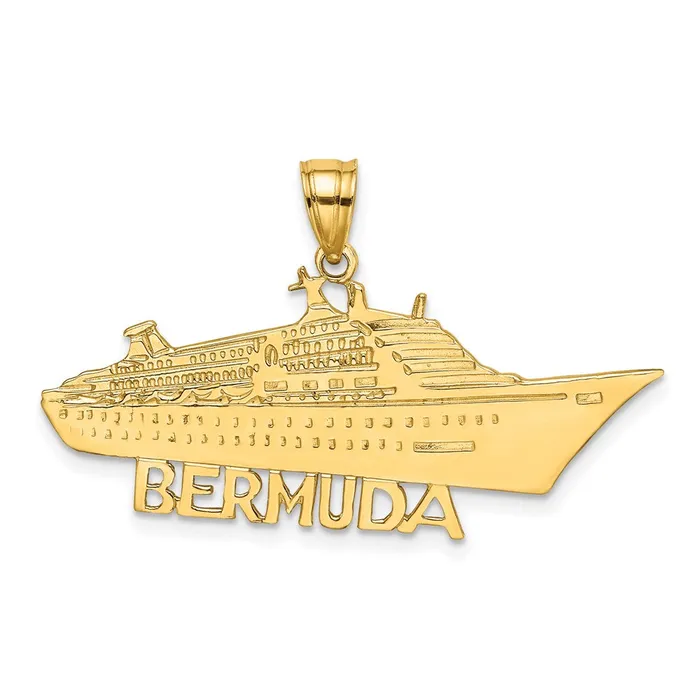 14k Yellow Gold Solid Polished BERMUDA Cruise Ship Charm Goldia Charm Necklaces 14k Yellow Gold Solid Polished BERMUDA Cruise Ship Charm Goldia Charm Necklaces