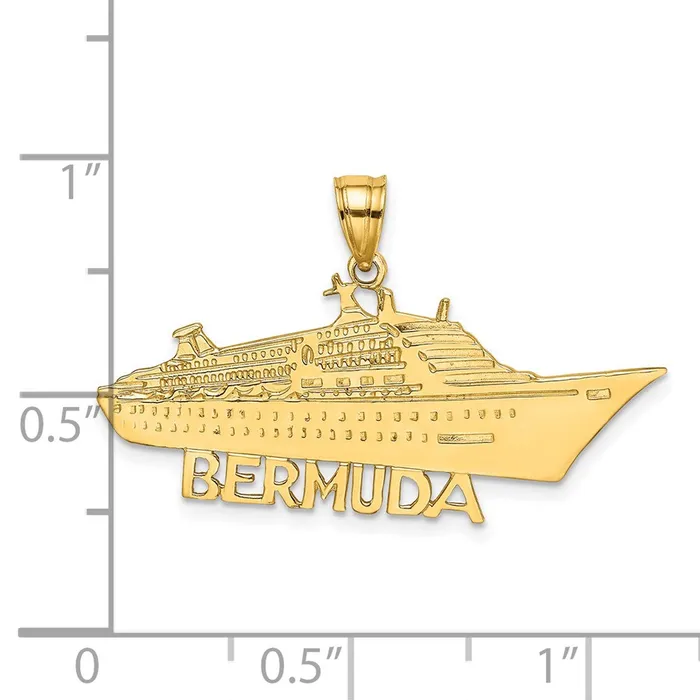 14k Yellow Gold Solid Polished BERMUDA Cruise Ship Charm Goldia Charm Necklaces