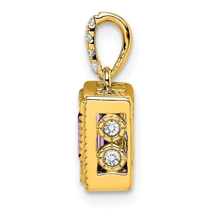 14K Yellow Gold Square Amethyst and Real Diamond Pendant Goldia Necklaces