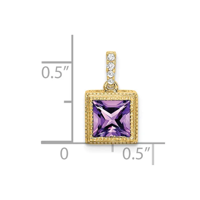 14K Yellow Gold Square Amethyst and Real Diamond Pendant Goldia Necklaces
