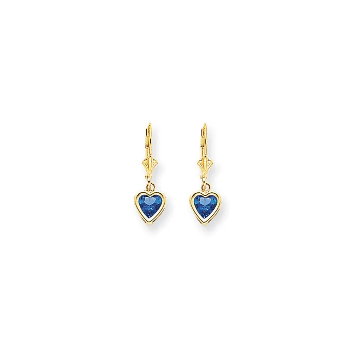14k Yellow Gold Tanvorite heart leverback Earrings Goldia Earrings