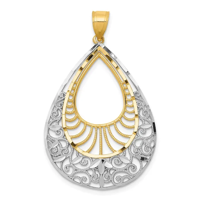 14k Yellow Rhodium Gold wRhodium Diamondcut Filigree Teardrop Pendant Goldia Necklaces 14k Yellow Rhodium Gold wRhodium Diamondcut Filigree Teardrop Pendant Goldia Necklaces