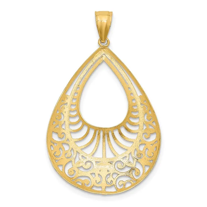 14k Yellow Rhodium Gold wRhodium Diamondcut Filigree Teardrop Pendant Goldia Necklaces