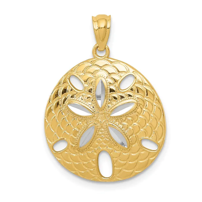 14k Yellow Rhodium Gold with White Rhodium Diamondcut Polished Sand Dollar Pendant Goldia Necklaces 14k Yellow Rhodium Gold with White Rhodium Diamondcut Polished Sand Dollar Pendant Goldia Necklaces