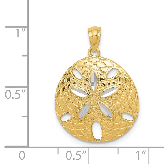 14k Yellow Rhodium Gold with White Rhodium Diamondcut Polished Sand Dollar Pendant Goldia Necklaces