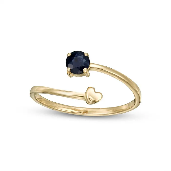 40mm Blue Sapphire and Polished Heart Open Wrap Ring in Solid 10K Yellow Gold Goldia Rings 40mm Blue Sapphire and Polished Heart Open Wrap Ring in Solid 10K Yellow Gold Goldia Rings