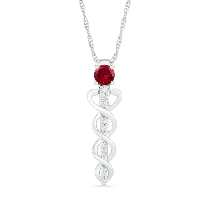40mm LabCreated Ruby and White Sapphire Caduceus Pendant in Sterling Silver Goldia Necklaces 40mm LabCreated Ruby and White Sapphire Caduceus Pendant in Sterling Silver Goldia Necklaces