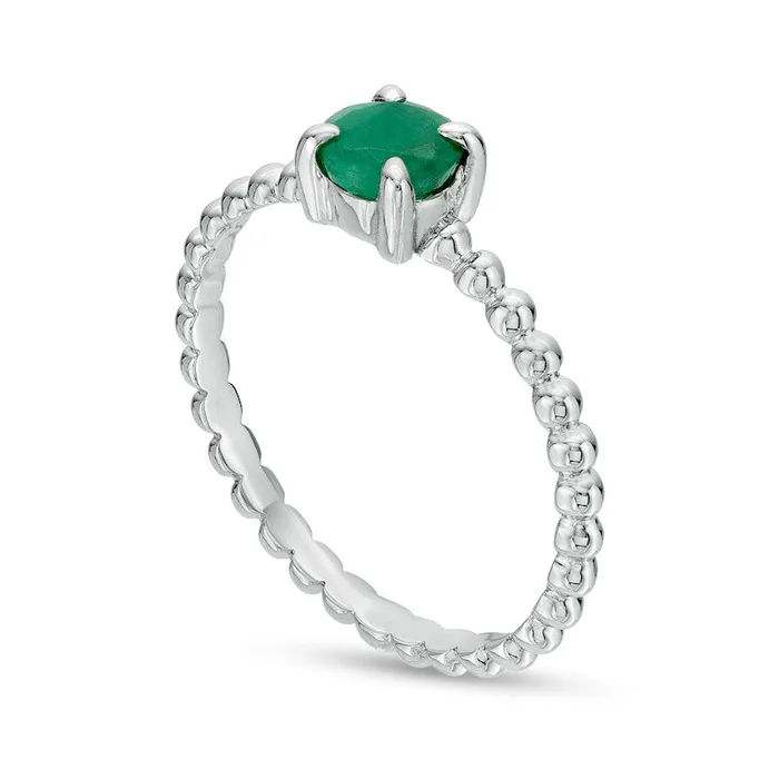 50mm Emerald Beaded ComfortFit Stackable Ring in Solid 10K White Gold Size 7 Goldia Rings