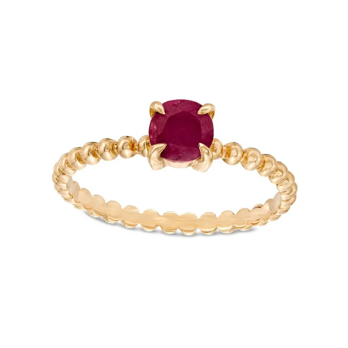 50mm Ruby Bead Shank Ring in Solid 10K Yellow Gold Goldia Rings