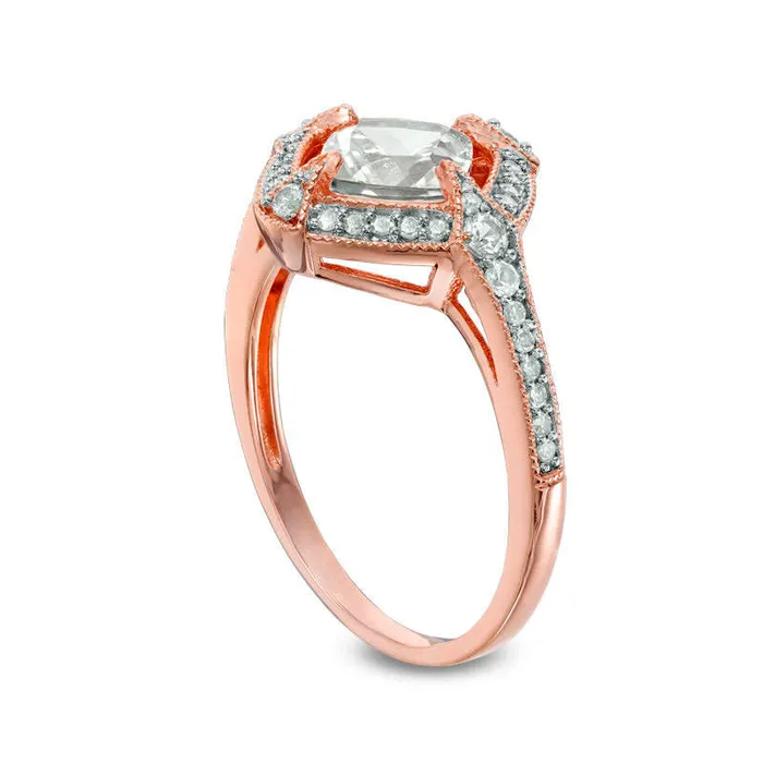 60mm CushionCut LabCreated White Sapphire and 017 CT TW Diamond Ring in Sterling Silver with Rose Rhodium Goldia Rings 60mm CushionCut LabCreated White Sapphire and 017 CT TW Diamond Ring in Sterling Silver with Rose Rhodium Goldia Rings