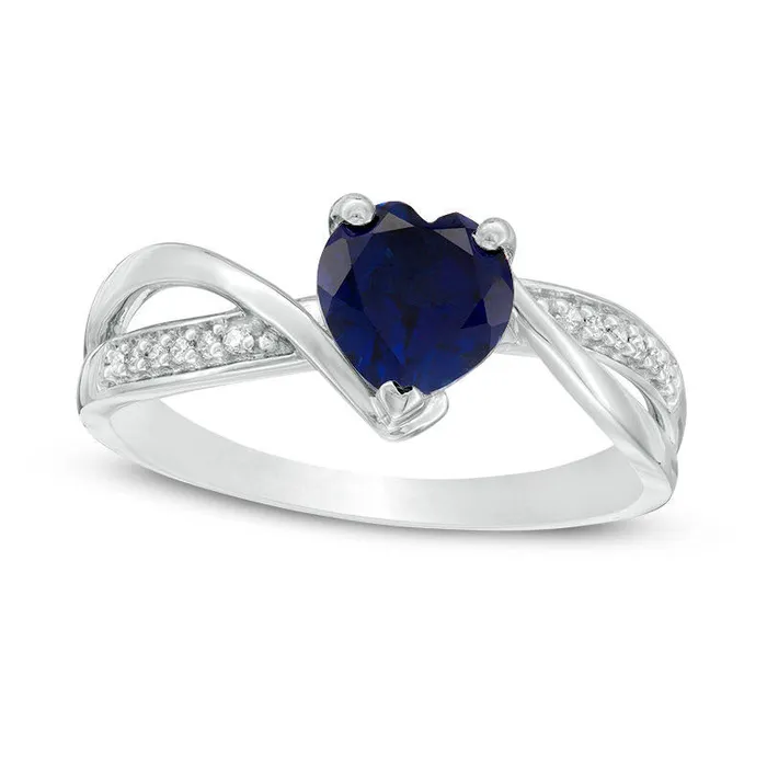 60mm HeartShaped LabCreated Blue Sapphire and 005 CT TW Diamond Crossover Bypass Promise Ring in Sterling Silver Goldia Rings 60mm HeartShaped LabCreated Blue Sapphire and 005 CT TW Diamond Crossover Bypass Promise Ring in Sterling Silver Goldia Rings