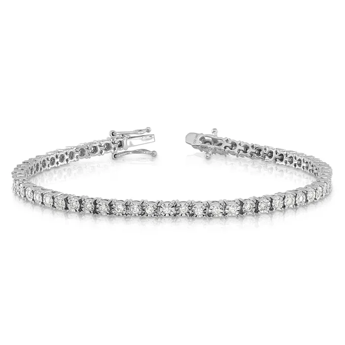 Bracelets 14k White Gold 1 Ct Lab Grown Diamond VSSI G 7 inch Illusion Setting Bracelet Goldia