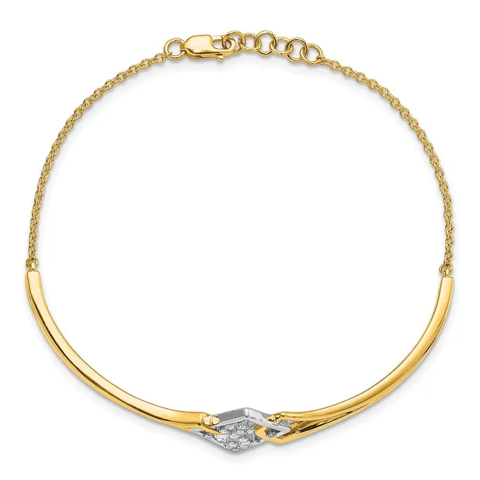 Bracelets goldiaca 14k Twotone Fancy Square Natural Diamond Bar 7in w5in ext Bracelet